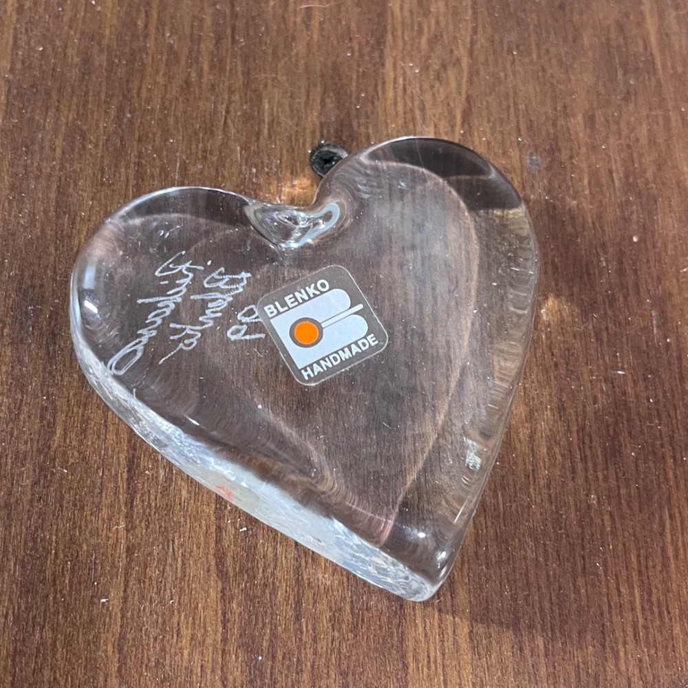 Blenko Heart Paperweight Vtg 99 Clear Signed Richard Blenko Art Glass